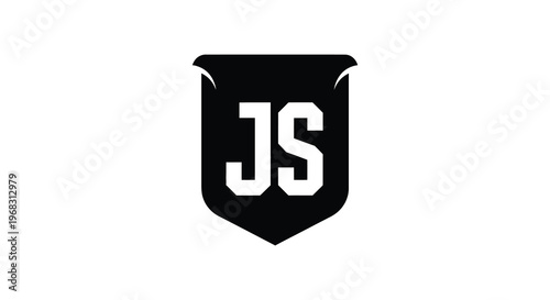 Black shield emblem displaying js letters a striking silhouette