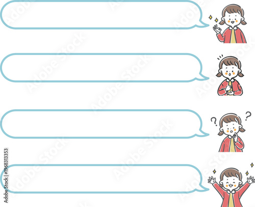 吹き出しのある女の子のセット　ベクター