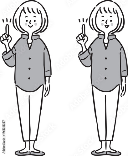 指差しをする女性　全身　ベクター（モノクロ）