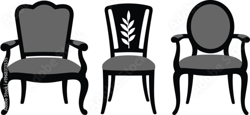 Collection of stylish classic chairs with ornate details ideal for home decor graphics furniture catalogs and luxury interior design concepts