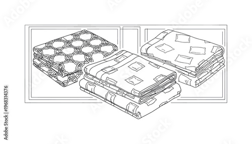 vintage bed linens geometric rings semicircles and minimal pillow icons vintage black and white folded embroidered sheets and pillowcases with white outline