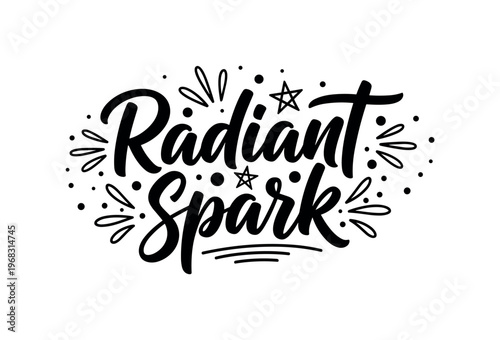 Radiant Spark. lettering and all elements in black. Vector style. AWhite background. Pure white background. Perfect isolation and visual consistency. Bold