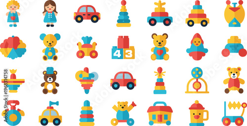 Colorful Baby and Toddler Toys Set with Stacking Rings, Cars, Bears, Dolls, and Educational Play Items for Kids