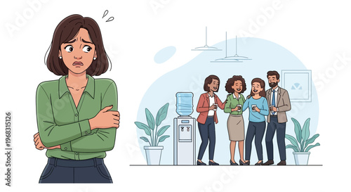 Anxious Woman Feeling Left Out By Colleagues At Work.