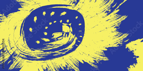 Vibrant blue and yellow abstract swirl design element