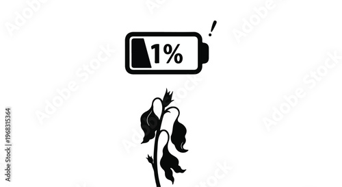 low battery empty power icon with dead flower