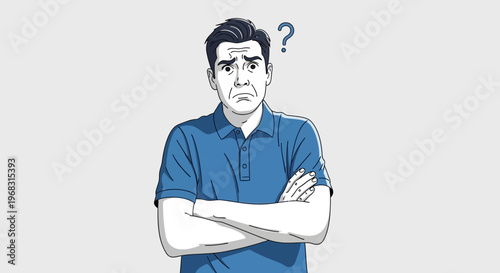Confused Man With Question Mark Above Head.
