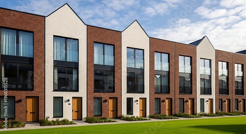 Modern townhouses with brick and white facade