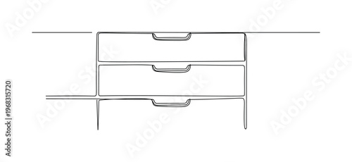 Recessed Handles. Minimalistic one-line drawing drawers with hidden grooves for handles, continuous single black line on white background, simple outline