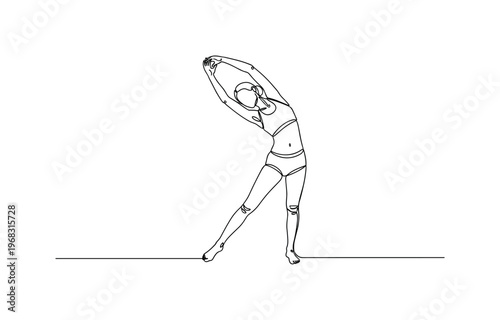Exercise and Fitness. Minimalistic one-line drawing individual stretching or doing yoga, continuous single black line on white background, simple outline