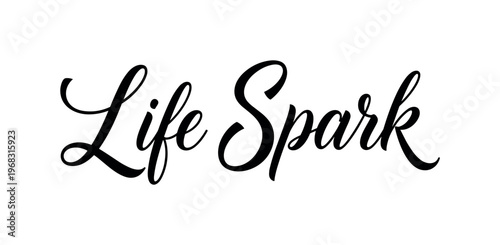 Life Spark. lettering and all elements in black. Vector style. AWhite background. Pure white background. Perfect isolation and visual consistency. Elegant