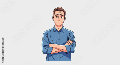 Man with crossed arms looking worried.