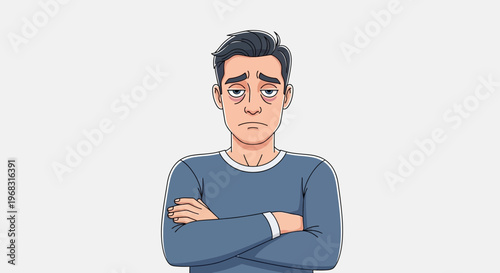 Tired Man With Dark Circles Under Eyes Looking Sad.