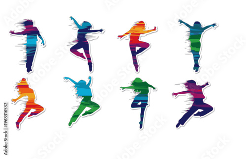 Hyper Chromatic Dynamic Dancer Silhouette Sticker, High Energy Motion Vector, Modern Saturated Lifestyle Narrative Illustration