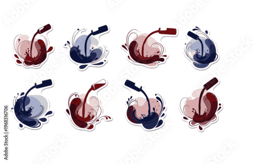 Liquid Drip Wine Pour Silhouette Sticker, Fluid Organic Beverage Vector, Modern Abstract Romantic Gastronomy Illustration