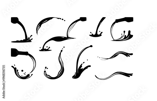 Liquid Drip Wine Pour Silhouette Sticker, Fluid Organic Beverage Vector, Modern Abstract Romantic Gastronomy Illustration