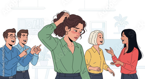 Woman feeling stressed and isolated in a group setting.