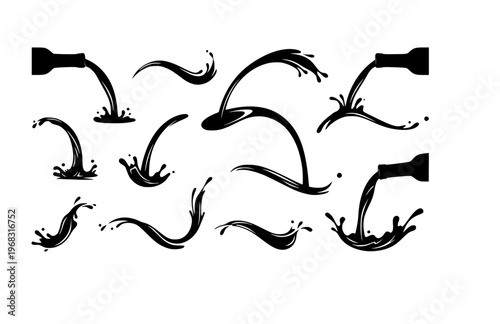 Liquid Drip Wine Pour Silhouette Sticker, Fluid Organic Beverage Vector, Modern Abstract Romantic Gastronomy Illustration