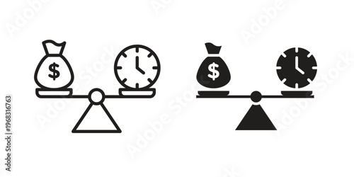 Time and money compare scale icon. modern vector symbols set