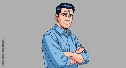 Worried Man Standing Arms Crossed Expressing Concern.