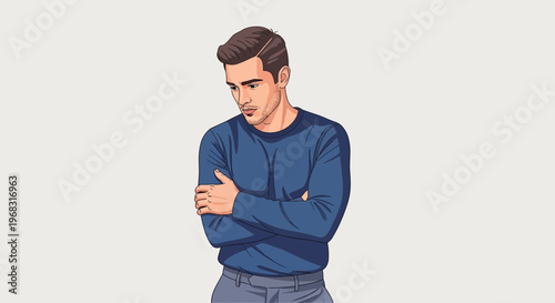 Young Man Looking Down Thoughtfully.