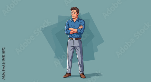 Young Man Standing Confidently Arms Crossed.