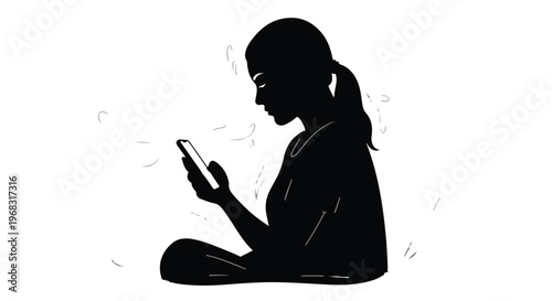 woman sitting with mobile phone silhouette