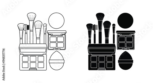 Cosmetic set including brushes palettes and powder black silhouette