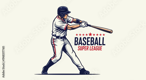 Baseball Player Swing Illustration – Professional Batter Sport Action Concept