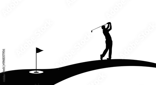Golf Player Swing Silhouette – Golfer Sport Action on Course Illustration