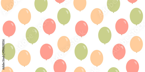 Seamless birthday balloon pattern with pastel colors. Cute party background perfect for children celebrations, wallpaper, nursery design, or festive balloon decorations.