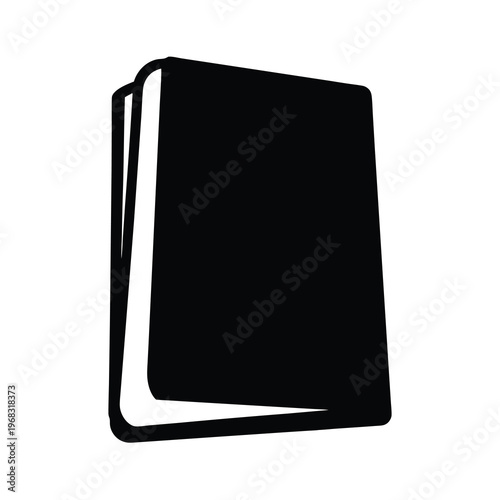 Black silhouette of a closed book viewed from a side angle perspective