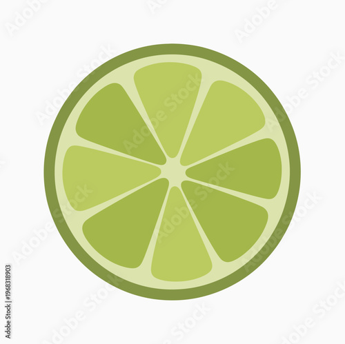 Vector flat illustration of fresh lime slice showcasing a simple citrus fruit object, isolated on a clean background, crafted for spa themes, detox visuals, organic product packaging