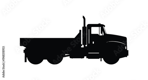 A stark black silhouette of a heavy duty dump truck