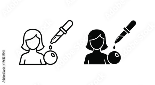 Woman s face with droplet and fruit line and filled silhouette