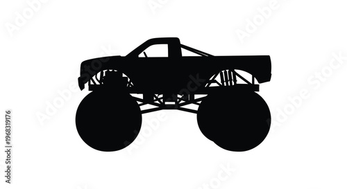 Black silhouette of a large monster truck with oversized tires silhouette
