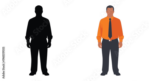 Man in business attire shown with a contrasting black silhouette