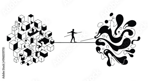 man balancing between order and chaos abstract