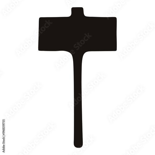 Simple Black and White Silhouette of a Hammer Tool on White Backdrop