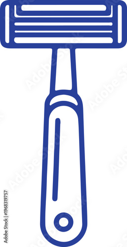 Blue Outline Icon of a Safety Razor on White Background