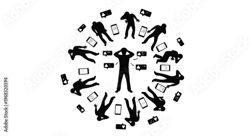 People using mobile phones in various poses circular pattern