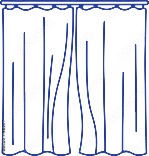 Drawn Blue Curtains Hanging Open on a Rod, Simple Interior Element