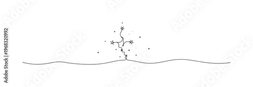 Nightfall Emergence. Minimalistic one-line drawing stars beginning to appear in evening sky, continuous single black line on white background, simple outline