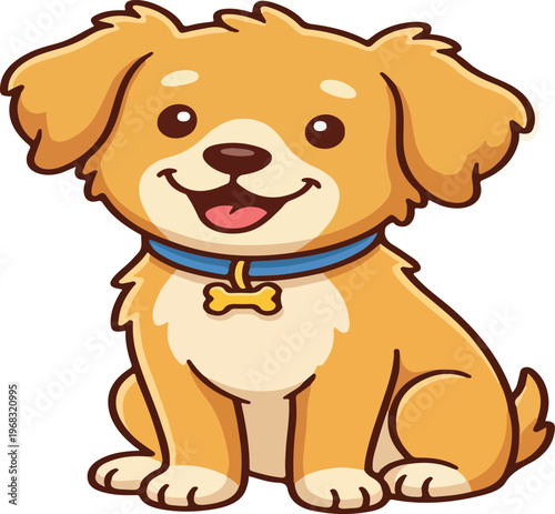 A cartoon dog with a blue collar and bone tag