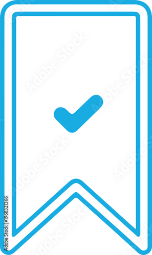 Blue bookmark icon with checkmark, digital badge symbol for completed task