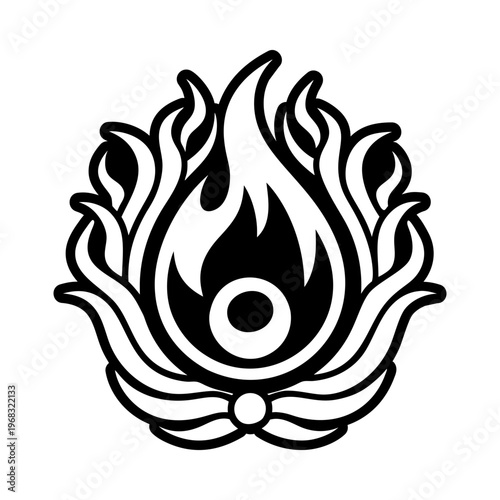 A glyph style icon of flaming pearl symbol