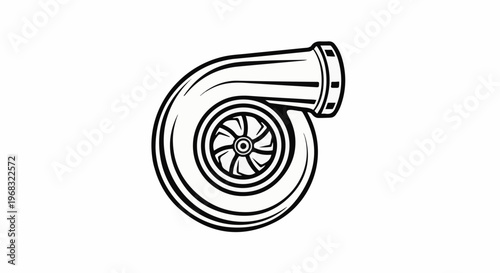 Stylized black and white graphic of a turbocharger engine component