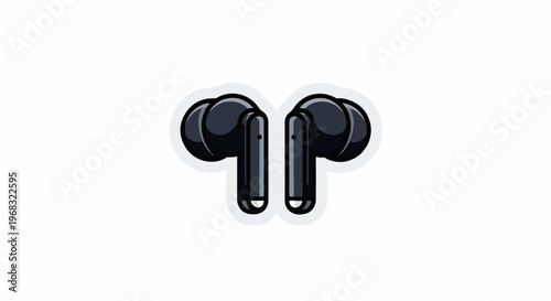 Stylized black wireless earbuds with a rounded, ergonomic design