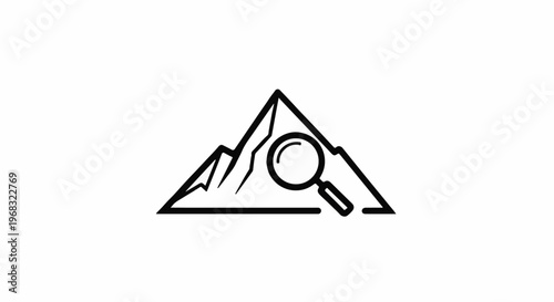 Stylized mountain peak with a magnifying glass investigating its terrain