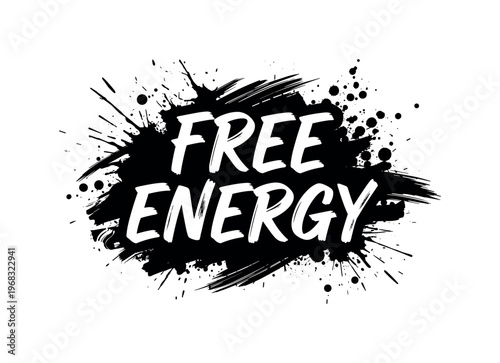 Free Energy. lettering and all elements in black. Vector style. AWhite background. Pure white background. Perfect isolation and visual consistency. Grunge